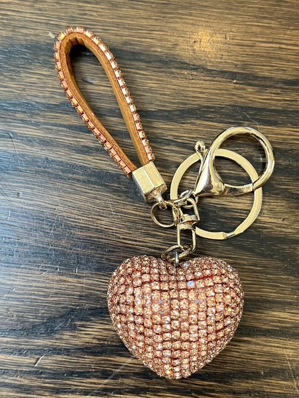 Puffy Heart Bag Charm - Rose Gold Crystal hear and key ring